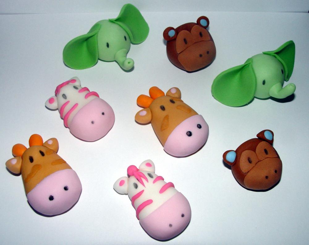 12 Fondant 3D Jungle/Safari Animal Cupcake Toppers